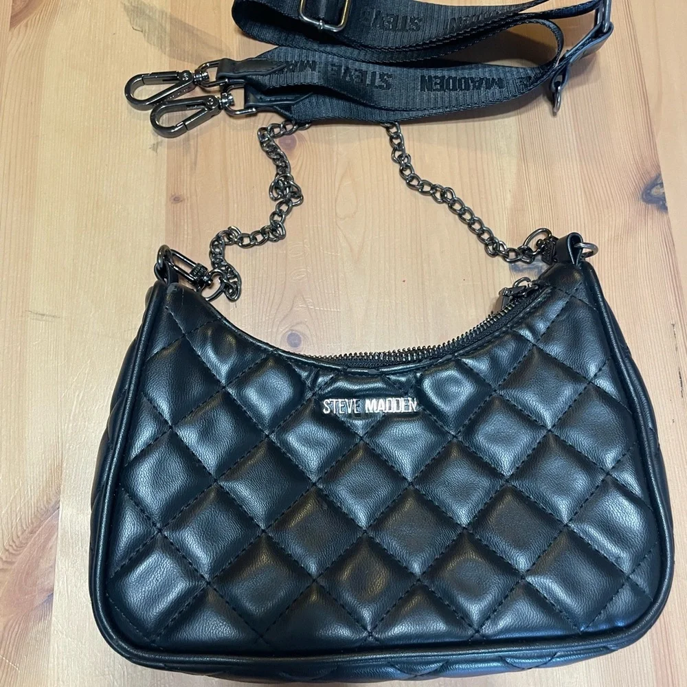 Steve Madden Black Quilted Shoulder Bag with Chain Strap